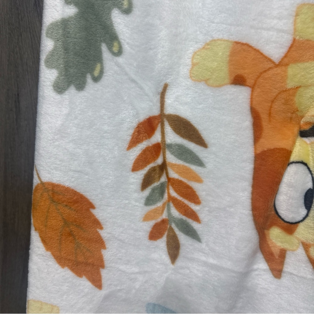 New Bluey & Bingo Fall Pumpkin & Leaves Plush 50" x 70" White Throw Blanket - Picture 9 of 10